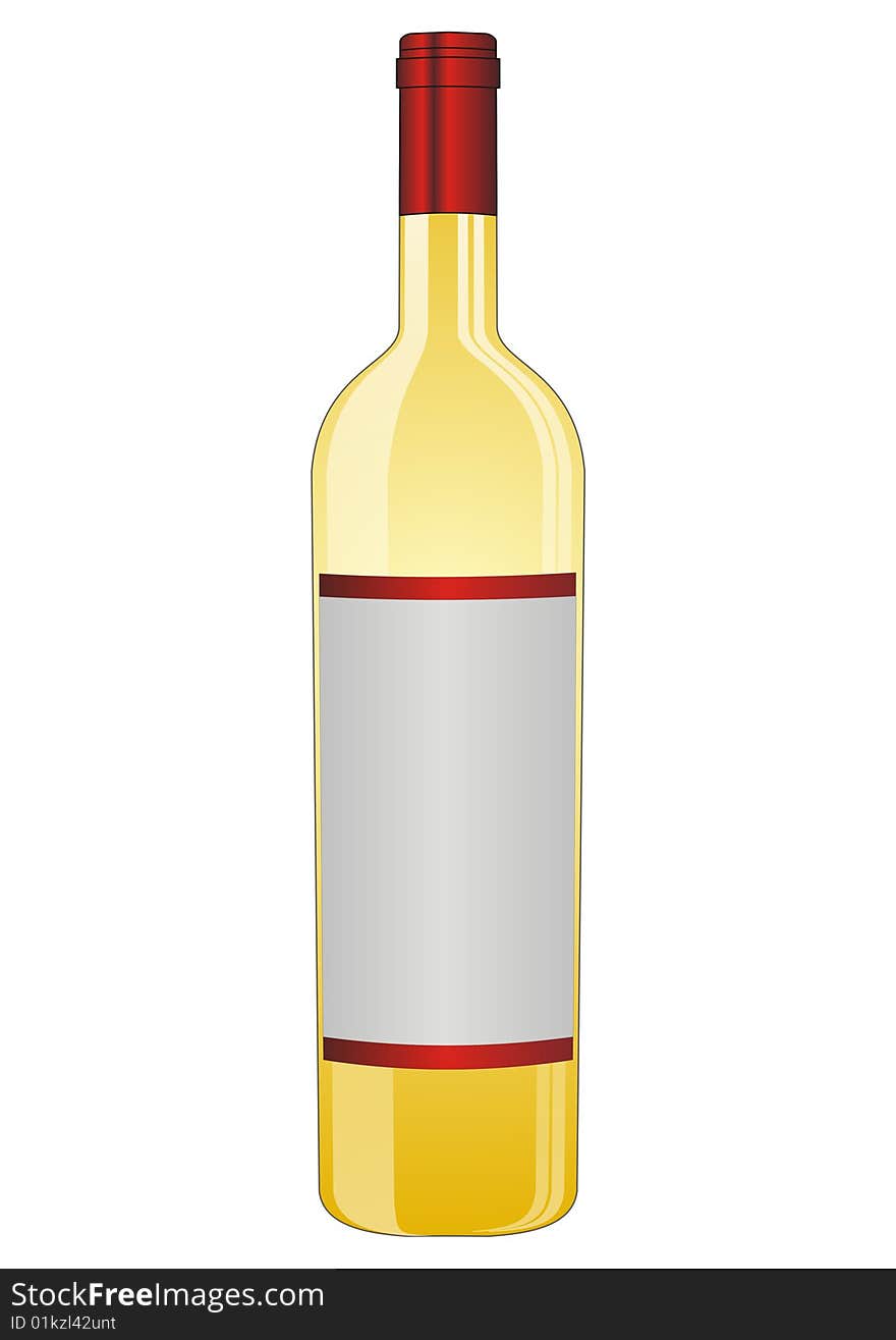 Illustration of a bottle of white wine isolated on white