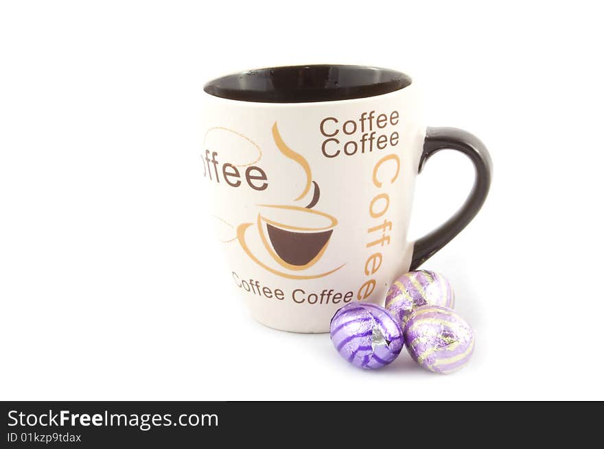 Cup with text coffee and chocolate eastern eggs