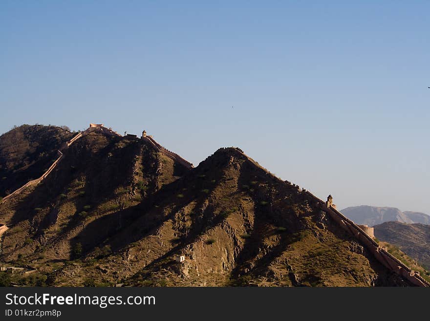 View on the Jaigarh Fort from the Amber Fort.  Jaipur, Rajasthan. View on the Jaigarh Fort from the Amber Fort.  Jaipur, Rajasthan.