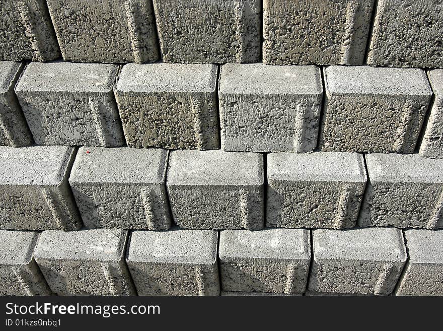 Detail of stored concrete paving blocks. Detail of stored concrete paving blocks