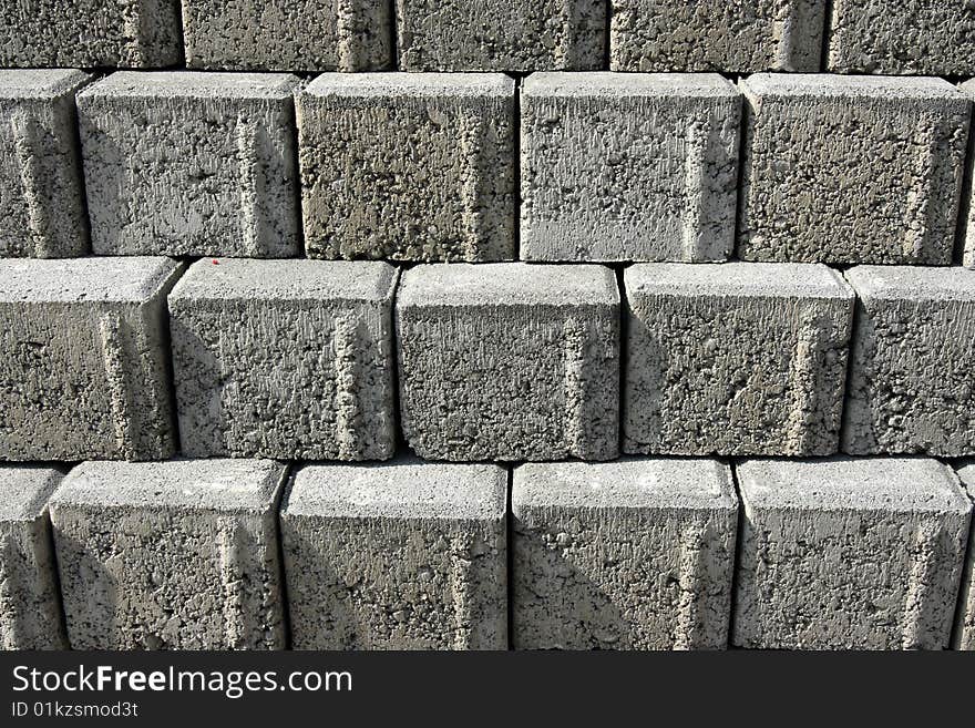 Detail of stored concrete paving blocks. Detail of stored concrete paving blocks