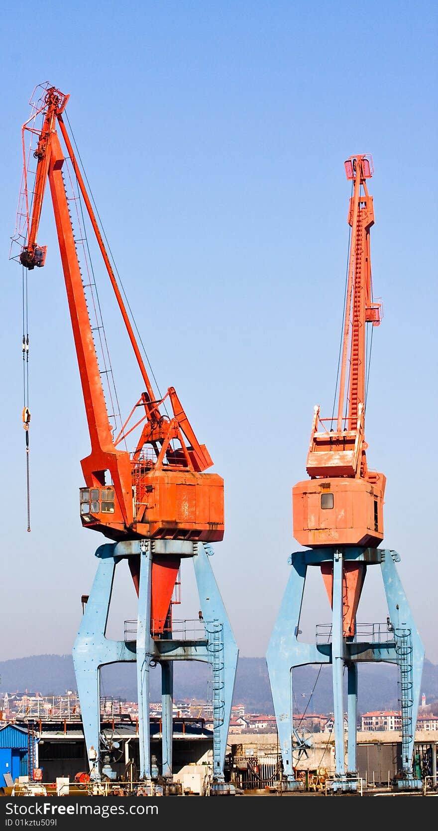 Two great cranes in work site. Two great cranes in work site