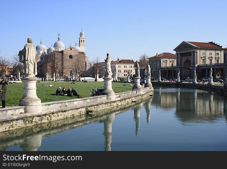 View of Prato della Valle and Santa Giustina church in Padua