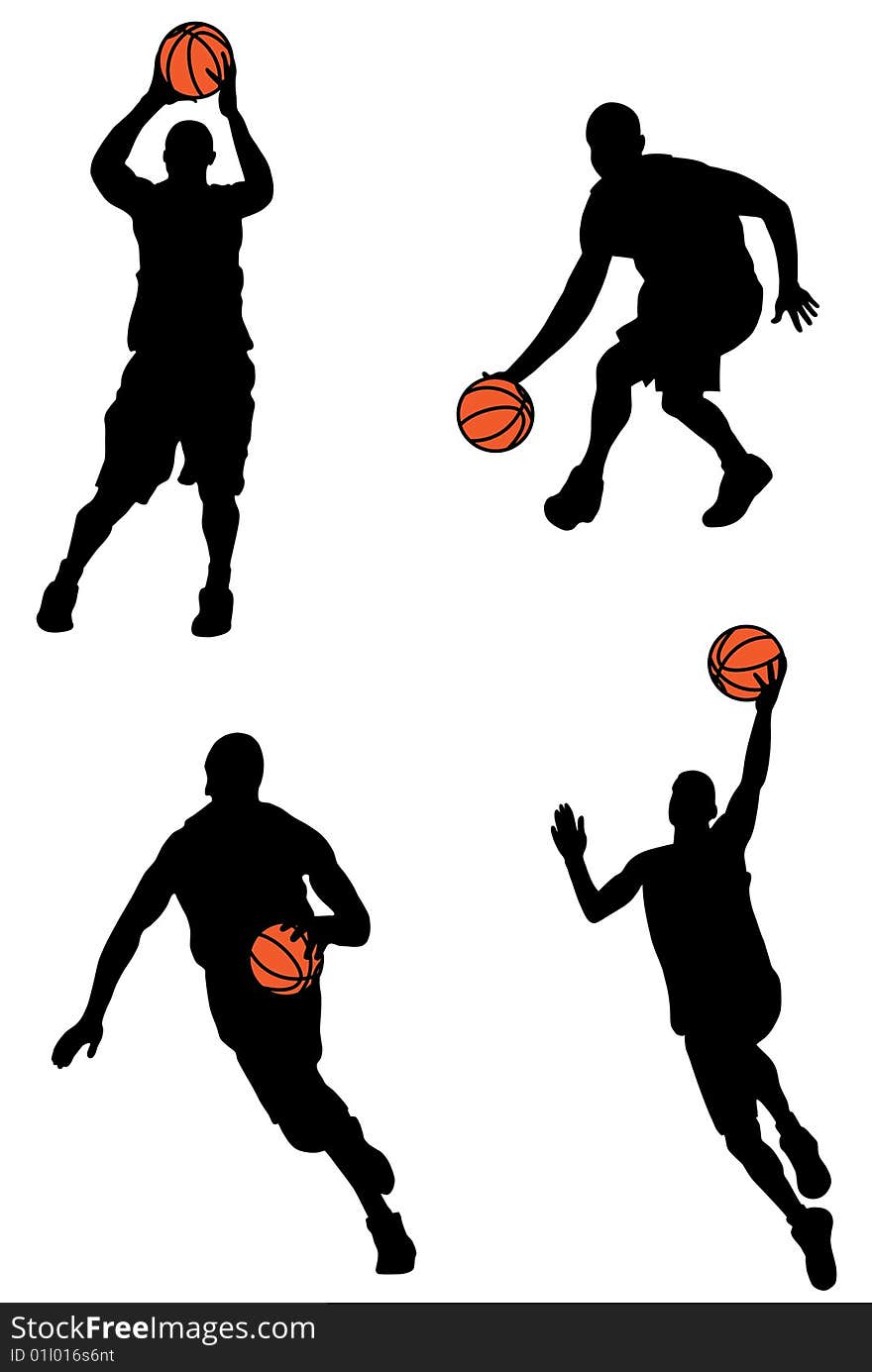 Black basketball players silhouette with color ball