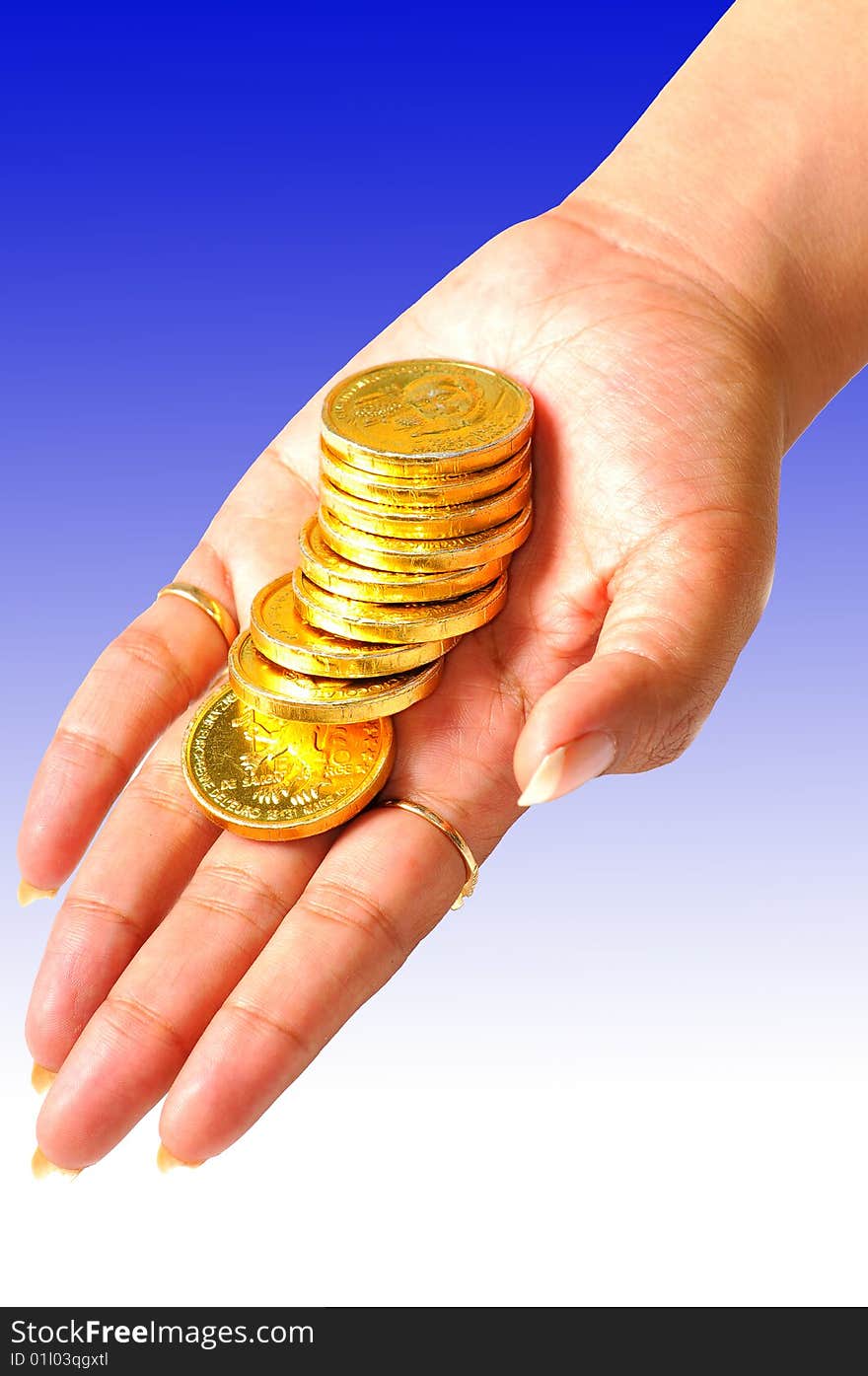 Coins isolated on female hand. Coins isolated on female hand.