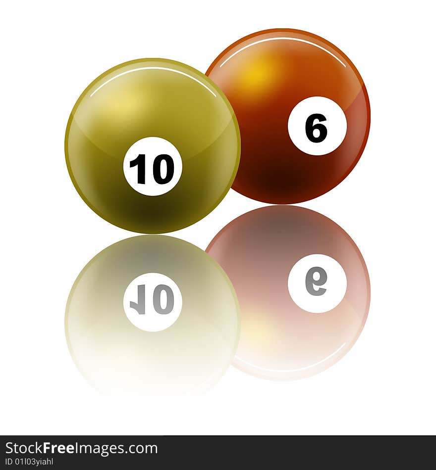 10 and 6 snooker balll on white with shadow. 10 and 6 snooker balll on white with shadow.