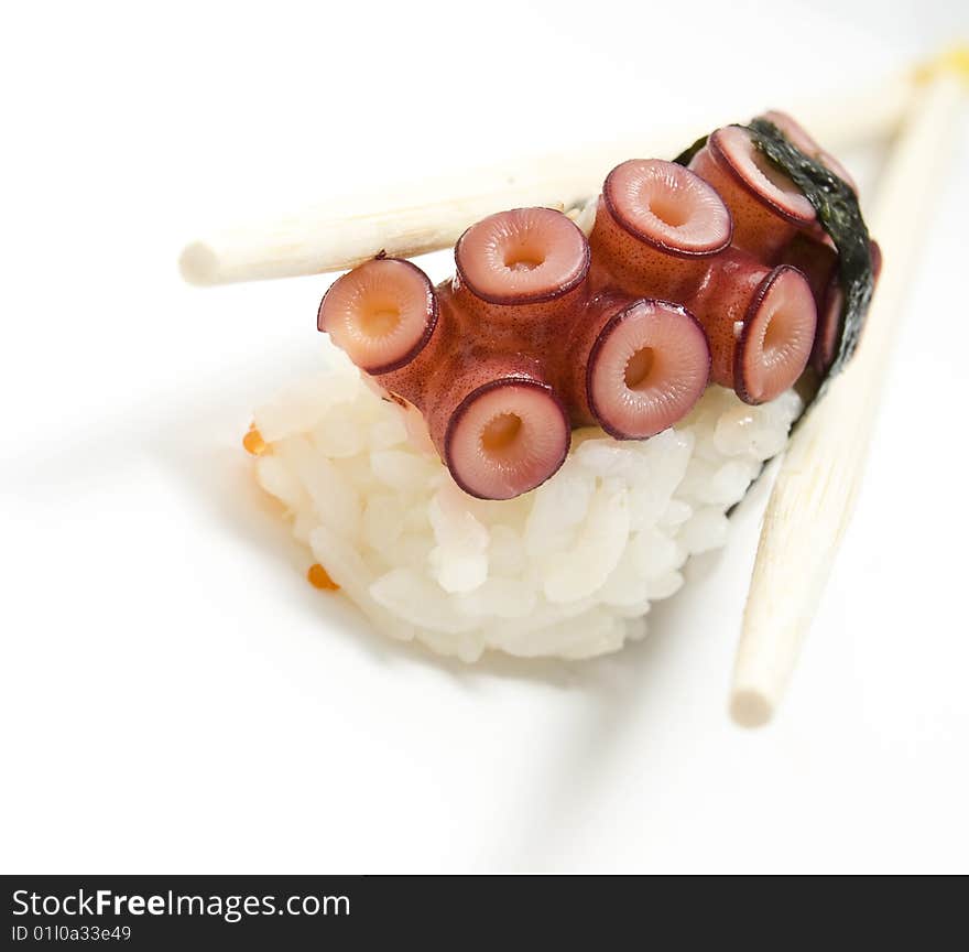 Delicatessen octopus meat isolated on the white background