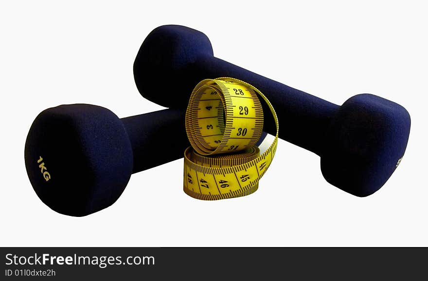 Dumbbells and measuring tape