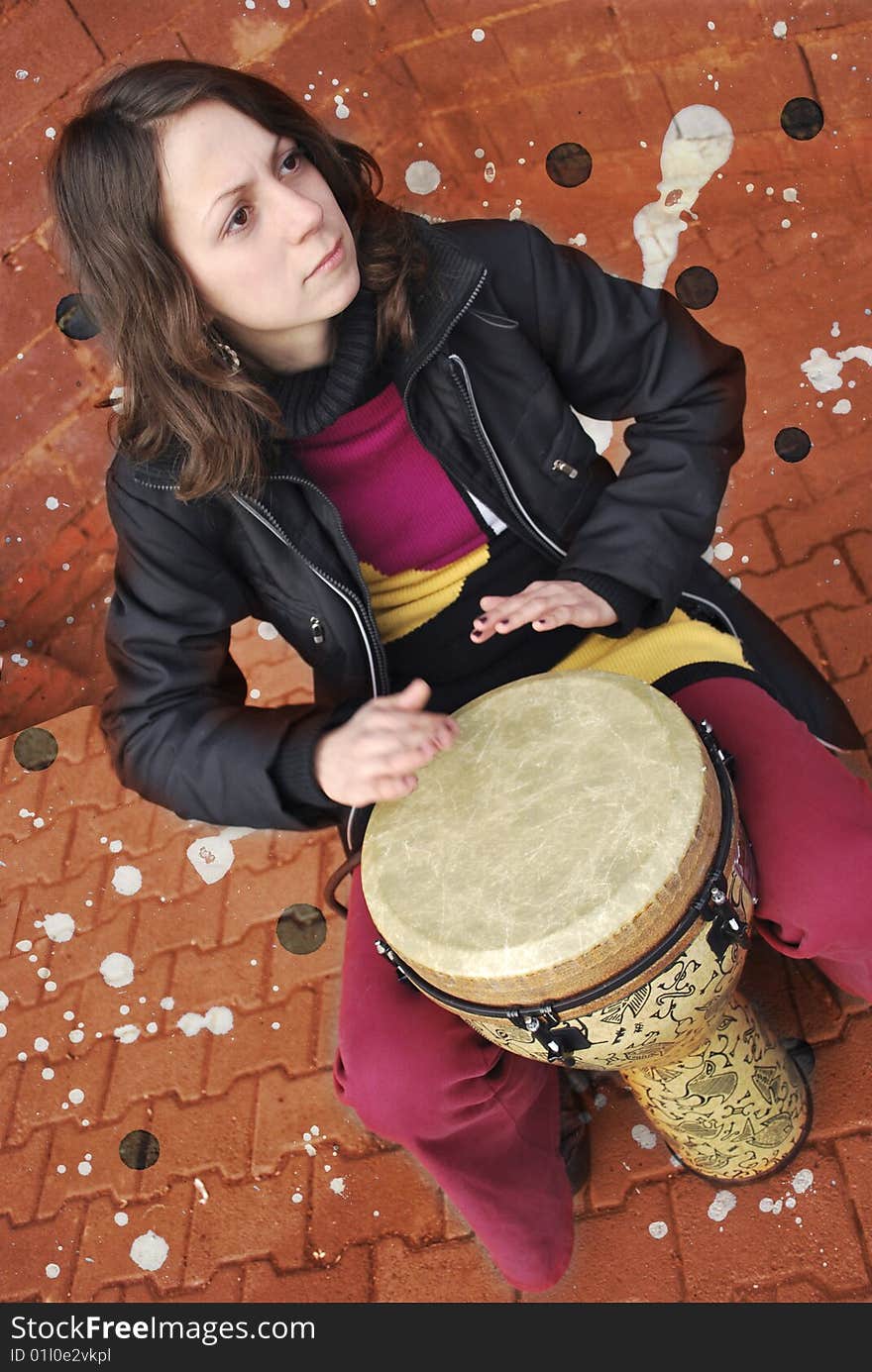 Street musician on background of the author's texture