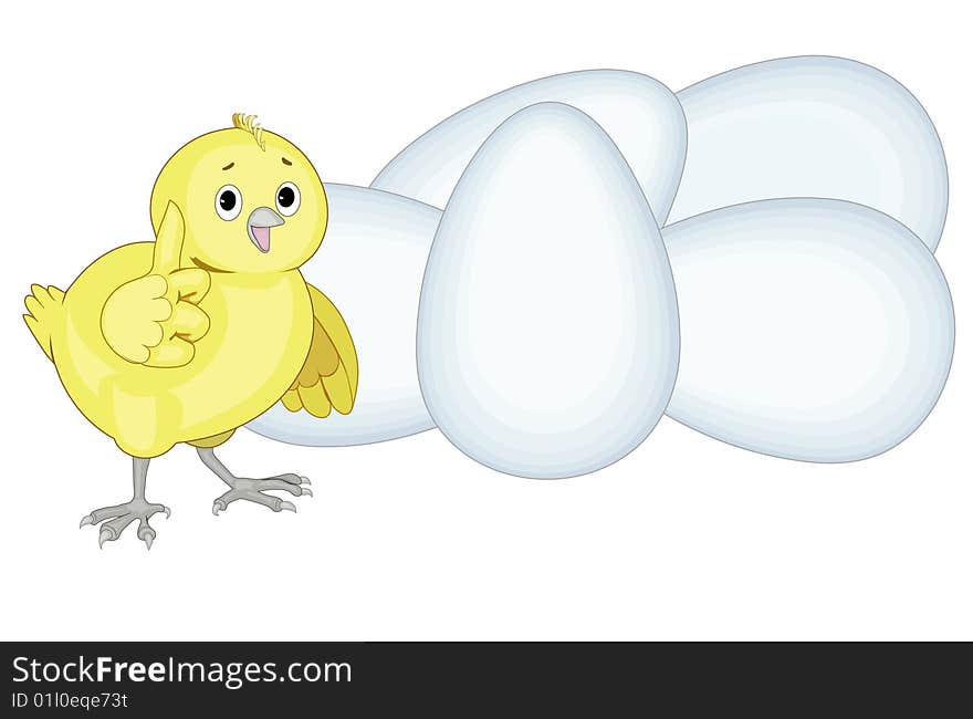 Chicken and eggs. An illustration on a white background. Chicken and eggs. An illustration on a white background