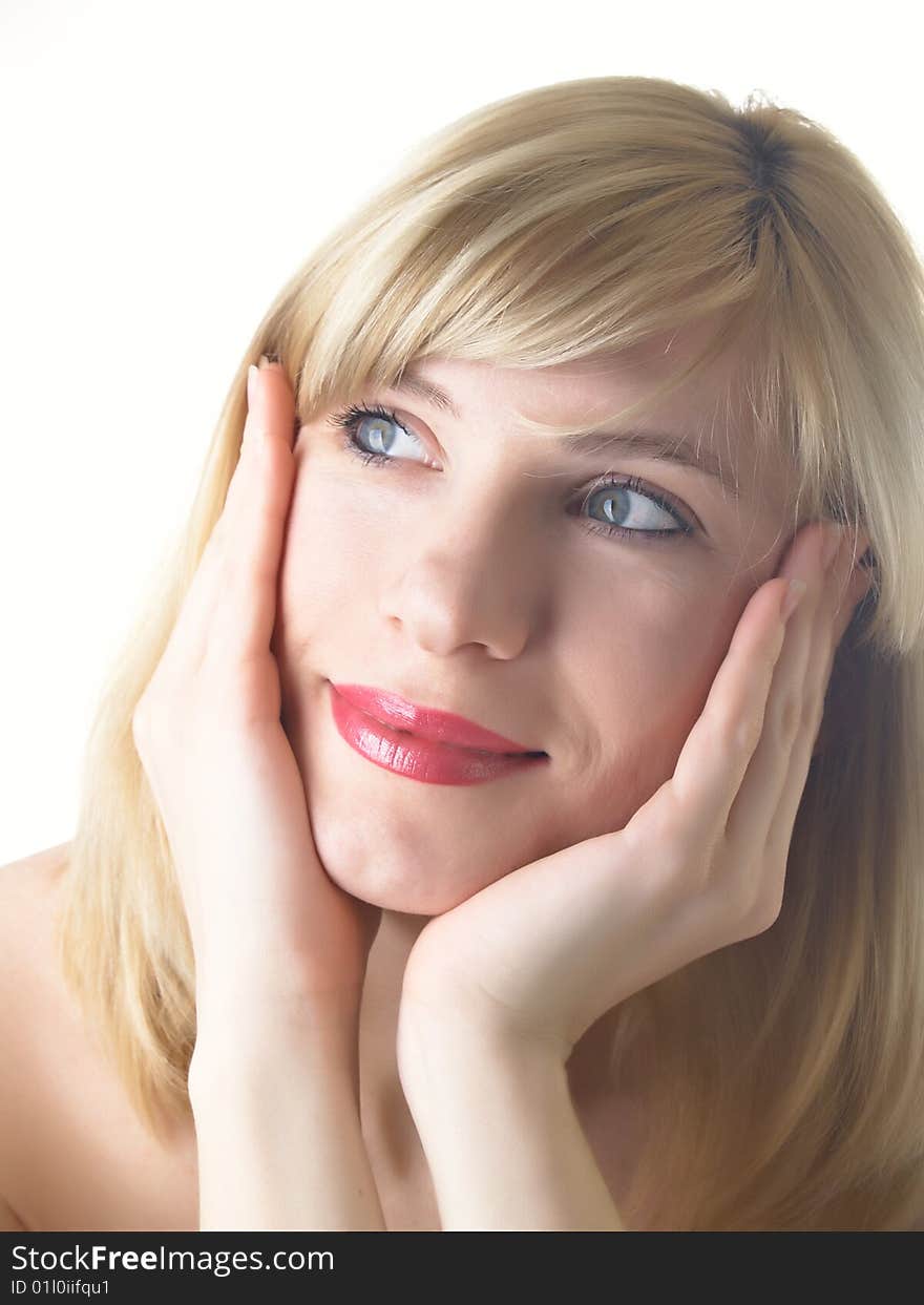 Close-up portrait of caucasian young woman with beautiful blue eyes. Close-up portrait of caucasian young woman with beautiful blue eyes