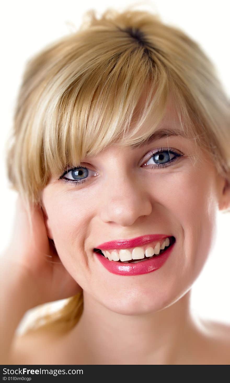 Close-up portrait of caucasian young woman with beautiful blue eyes. Close-up portrait of caucasian young woman with beautiful blue eyes