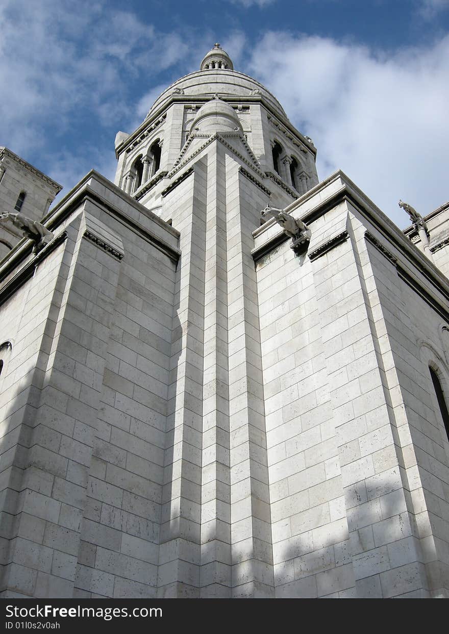 View of one corner of Montmartre cathedral, Paris