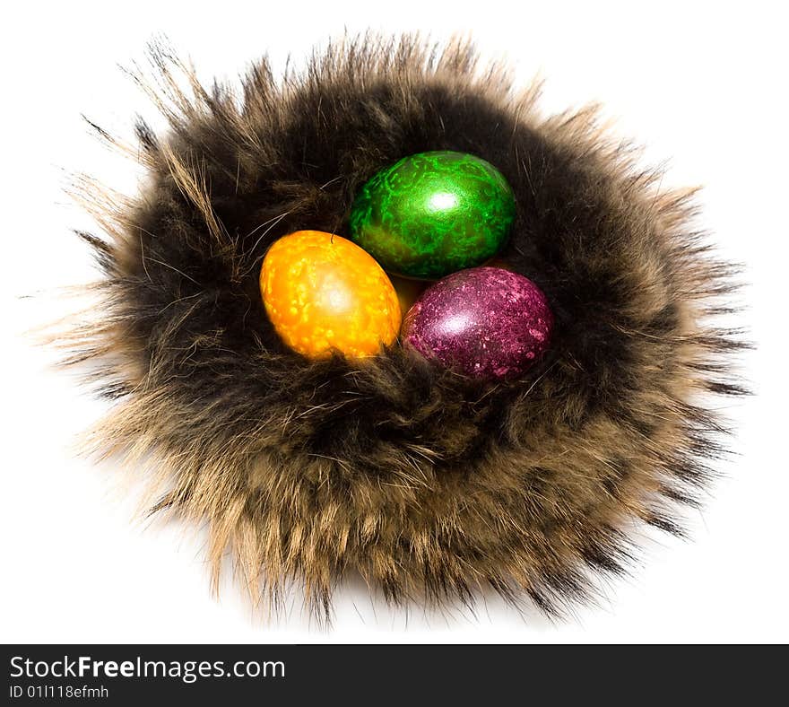 Easter eggs in a fur nest