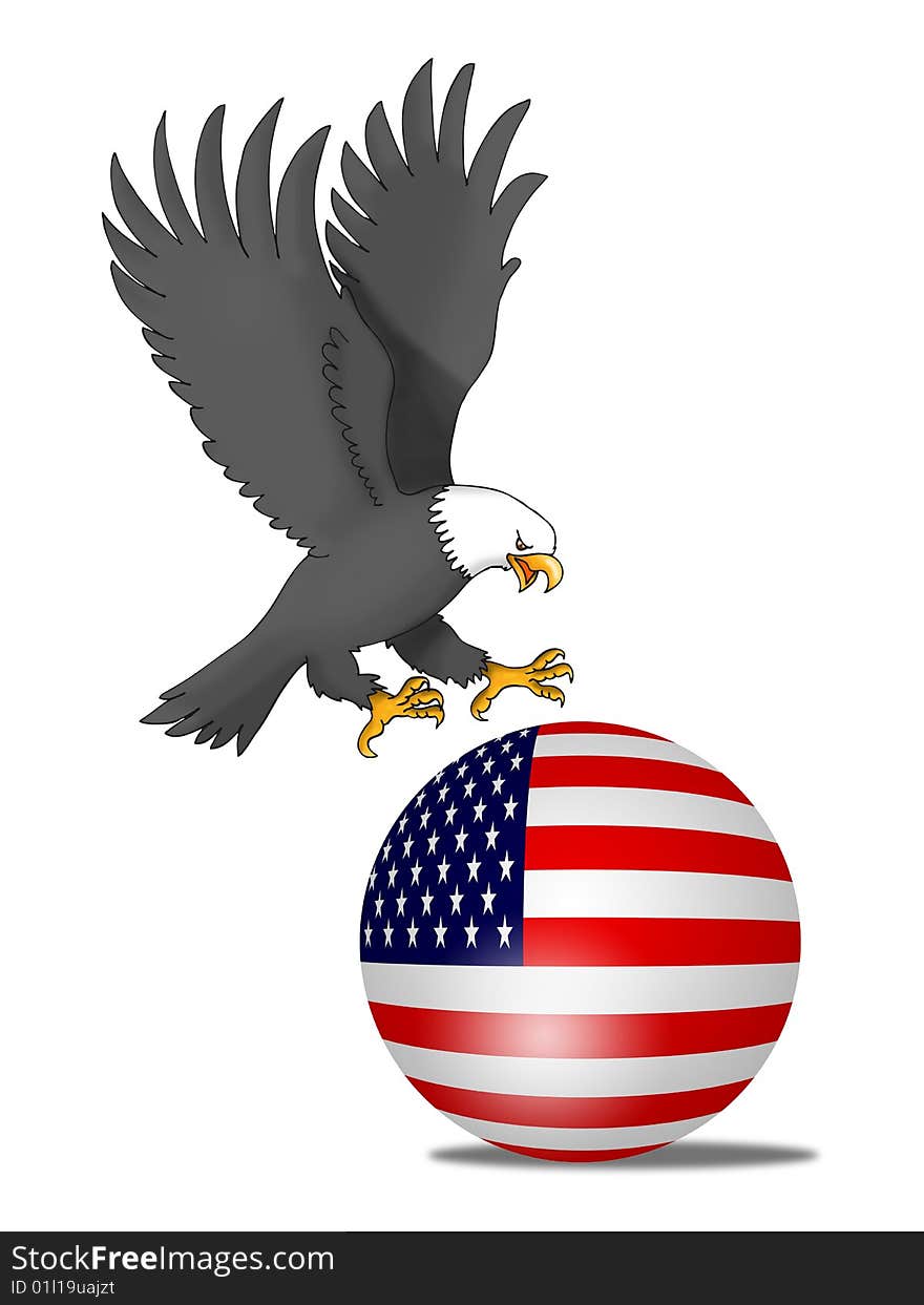 Vector illustration of the USA eagle try to grab USA globe, symbol of the united states of america and numerous football and ice hockey teams around the world.