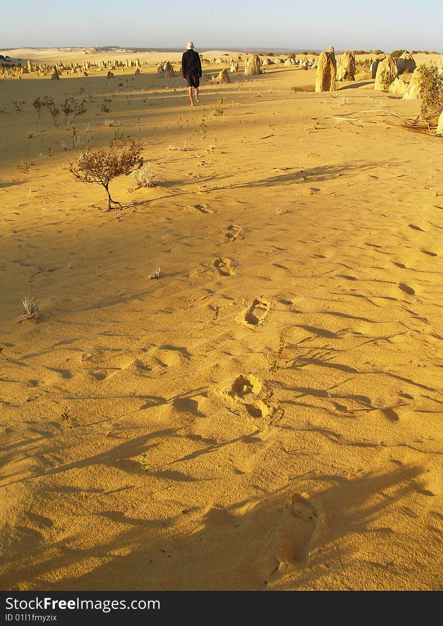 Man walking to Pinnacles desert