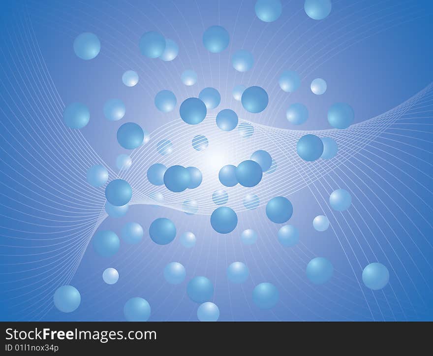 Vector illustration of abstract flying balls in the blue space. Vector illustration of abstract flying balls in the blue space