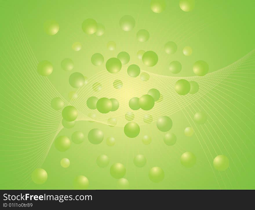 Vector illustration of abstract flying balls in the green space. Vector illustration of abstract flying balls in the green space