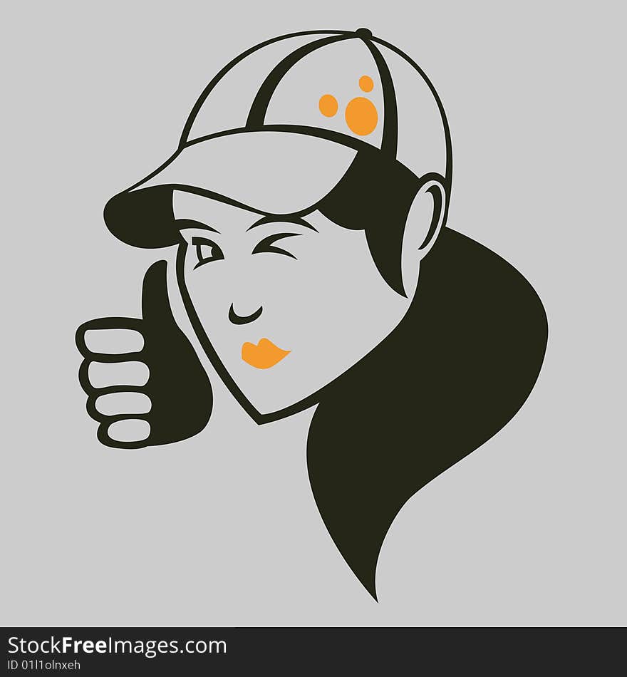 Vector illustration of funky cool young woman on the gray background.