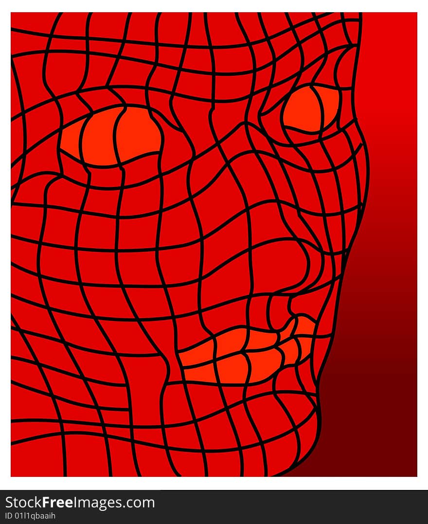 Face isolated over abstract red background, vector illustration