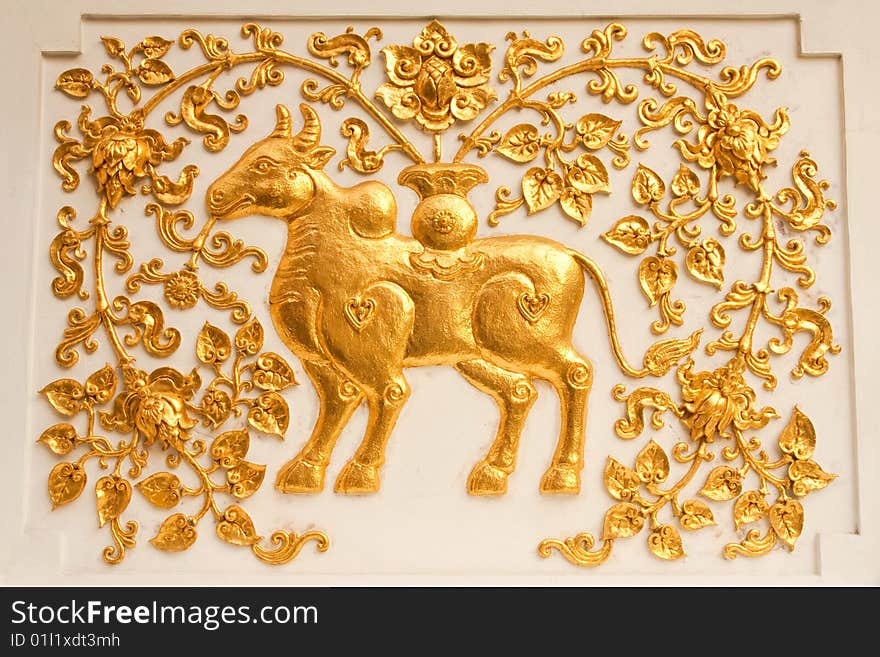 Fairy tale cow in traditional Thai style molding art