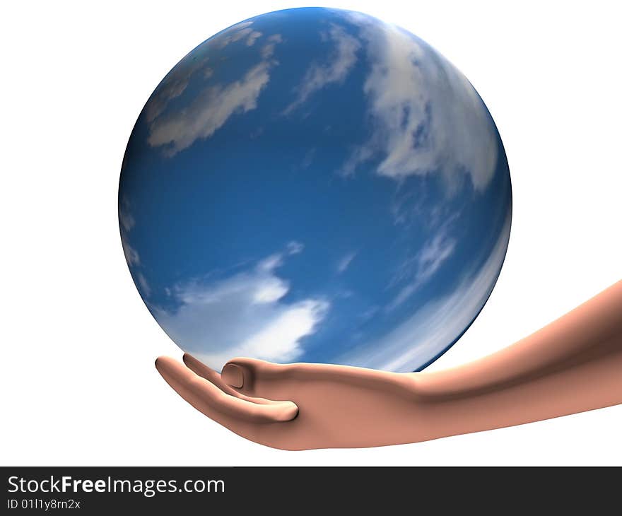 A human hand holding a sky sphere. A human hand holding a sky sphere