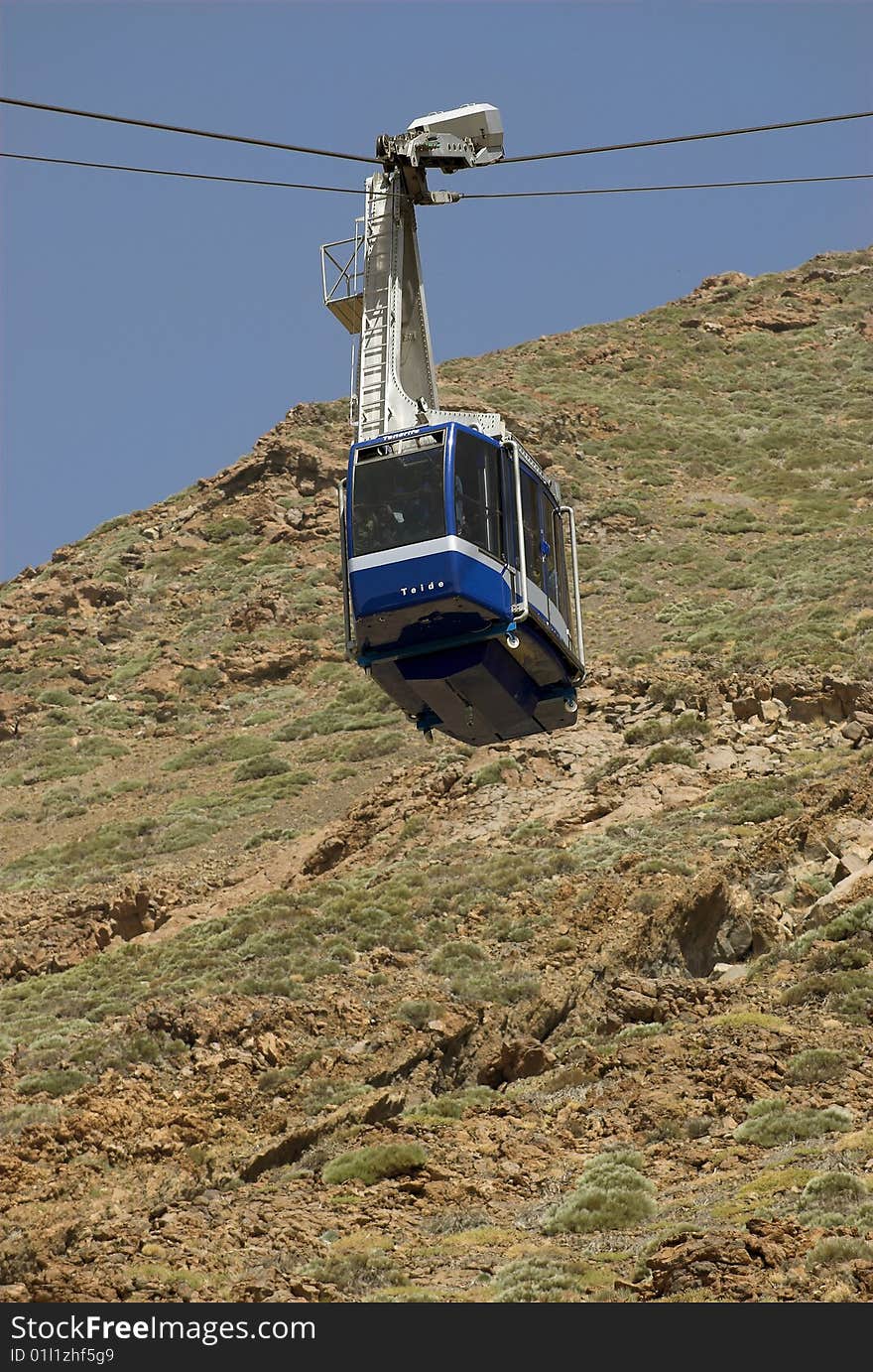 A cable car taking passengers to the top of mount Teide on the island of Tenerife. A cable car taking passengers to the top of mount Teide on the island of Tenerife