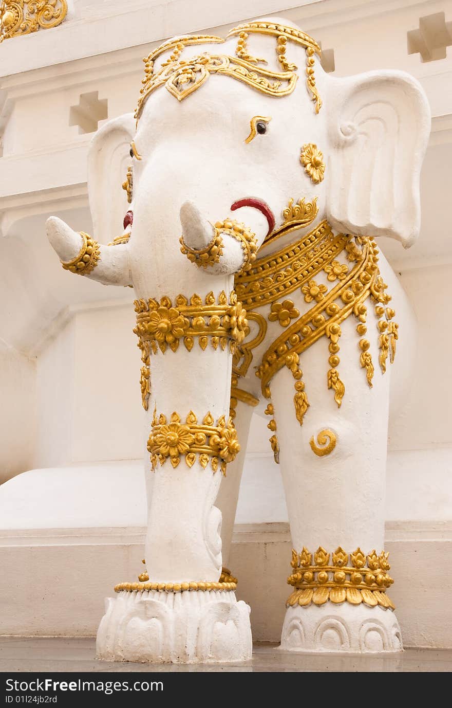 Elephant in traditional Thai style molding art, Wat Klang Wiang, Chiang Rai province, Thailand