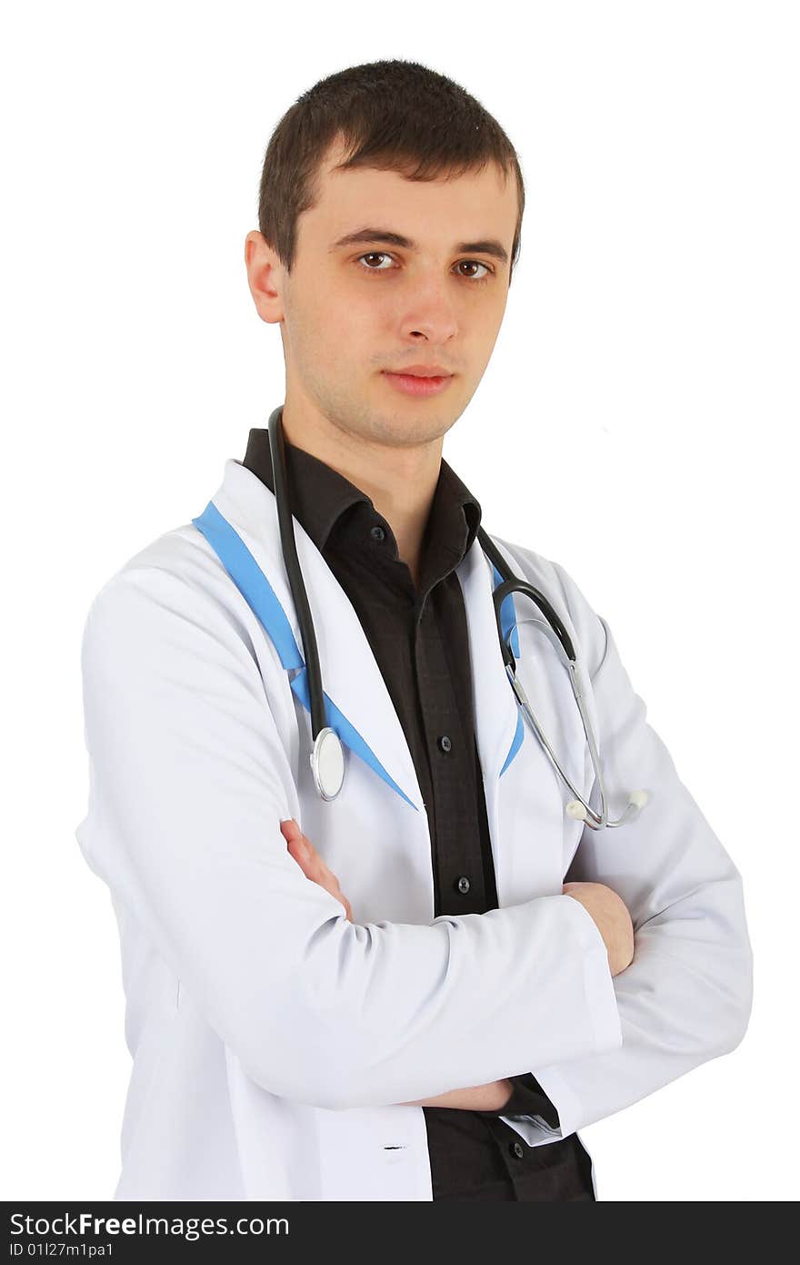 Male doctor on white background