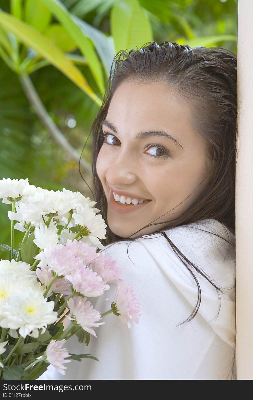 Portrait of young pretty woman in summer environment. Portrait of young pretty woman in summer environment