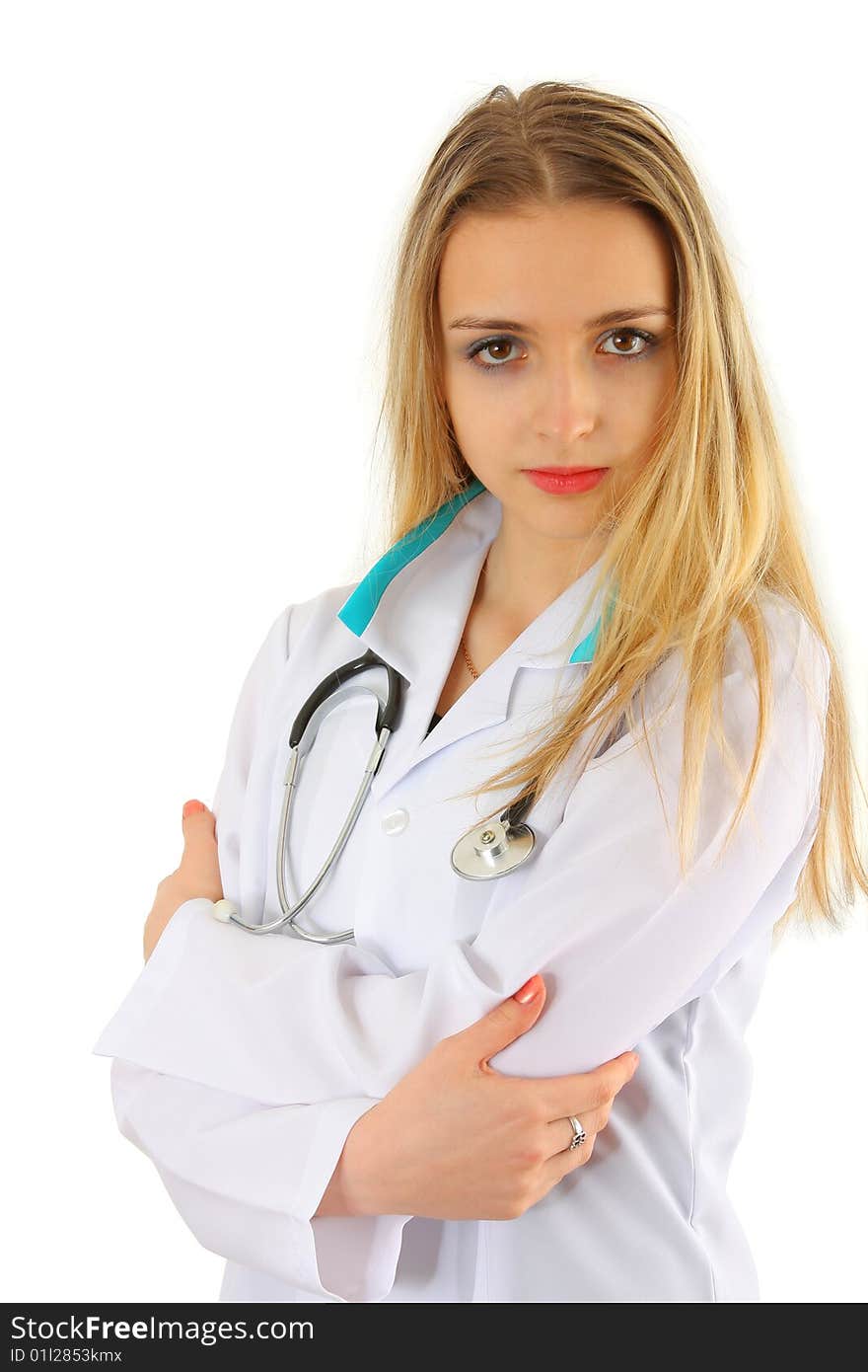 Beautiful lady doctor on white background. Beautiful lady doctor on white background