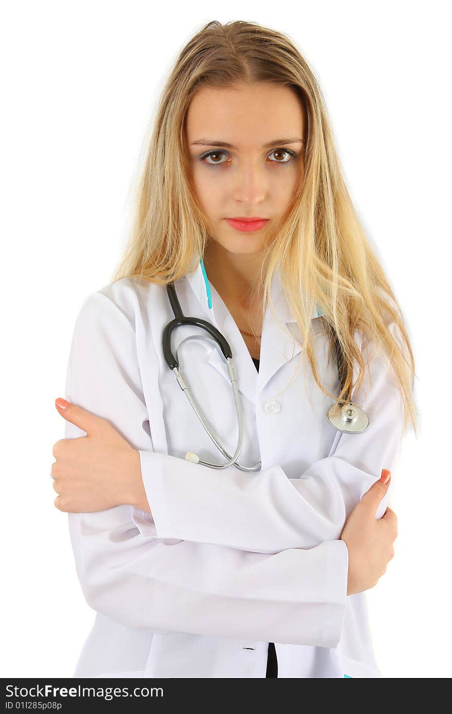 Beautiful lady doctor on white background. Beautiful lady doctor on white background