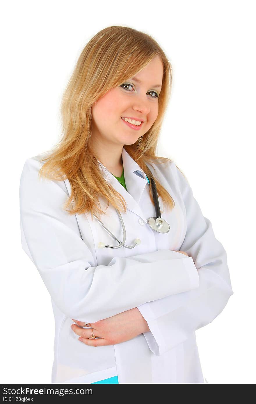 Beautiful lady doctor on white background