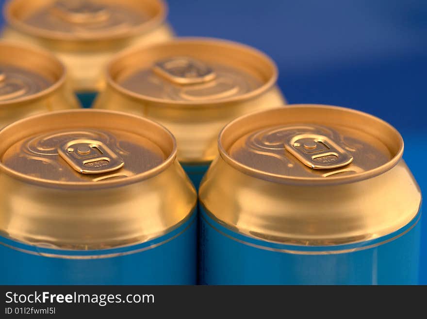 Soda (beer) cans pyramid. Selective focus