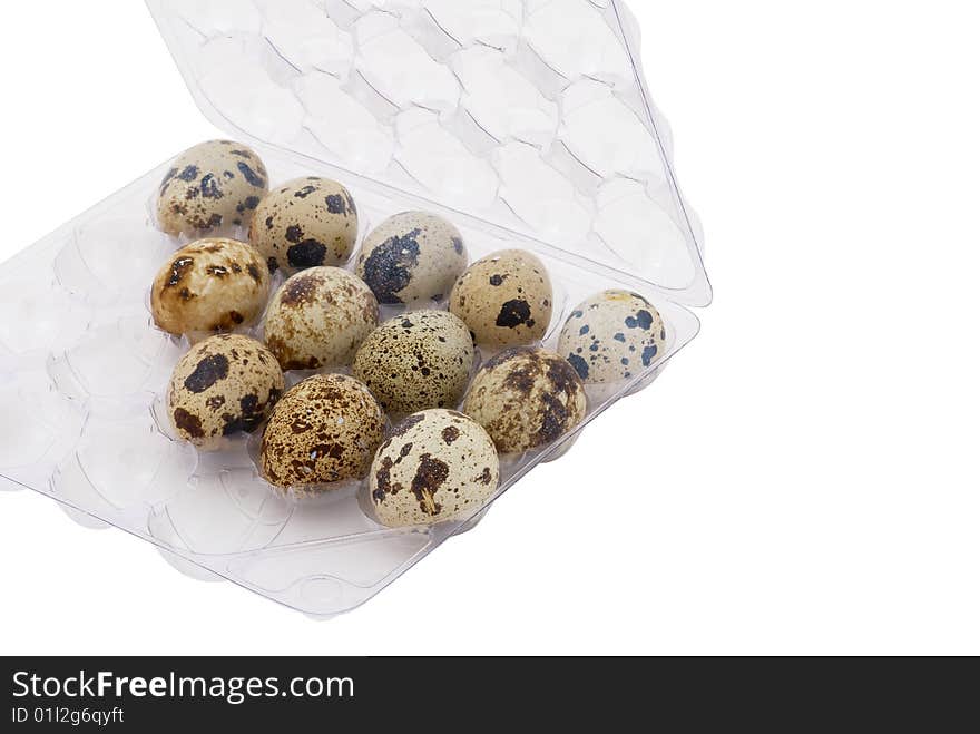 Quail eggs isolated over white. Selective focus