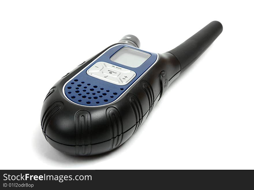 A long-range walkie talkie with on a white background. A long-range walkie talkie with on a white background