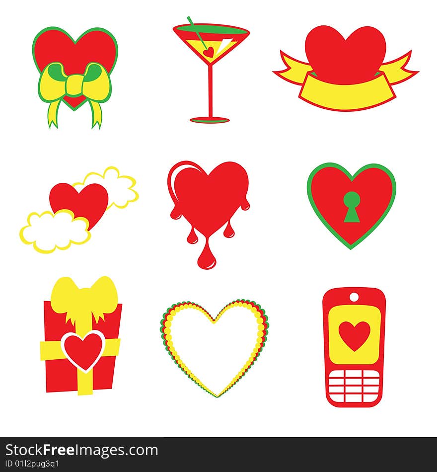 Vector illustration of Love icons.  Ideal for Valetine Cards decoration