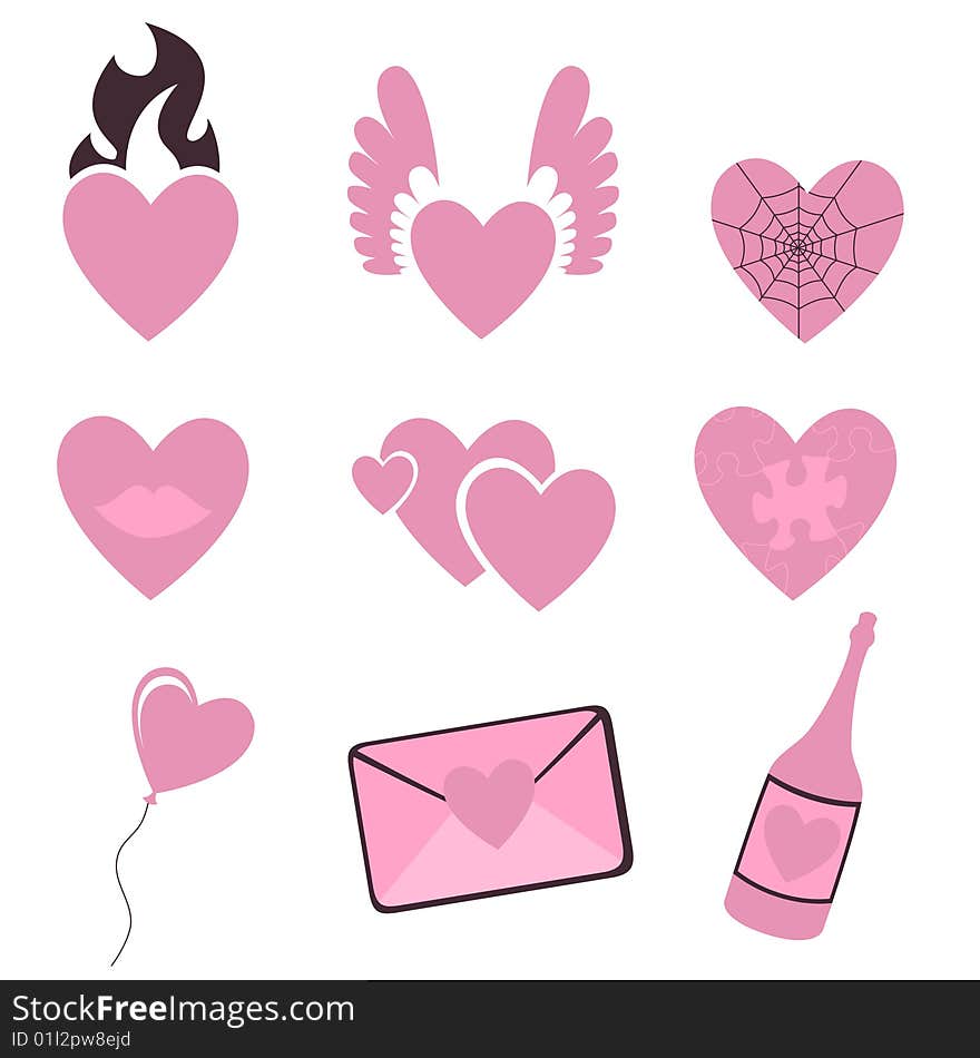 Vector illustration of Love icons.  Ideal for Valetine Cards decoration