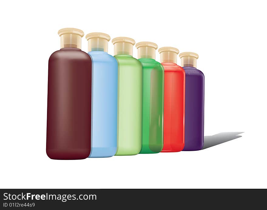 3D vector illustration shampoo bottles with blank labels, you can add your logo here. 3D vector illustration shampoo bottles with blank labels, you can add your logo here.