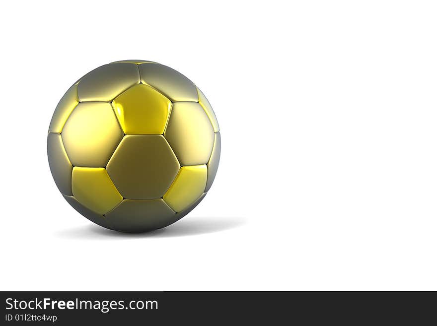 Golden soccer ball on white background