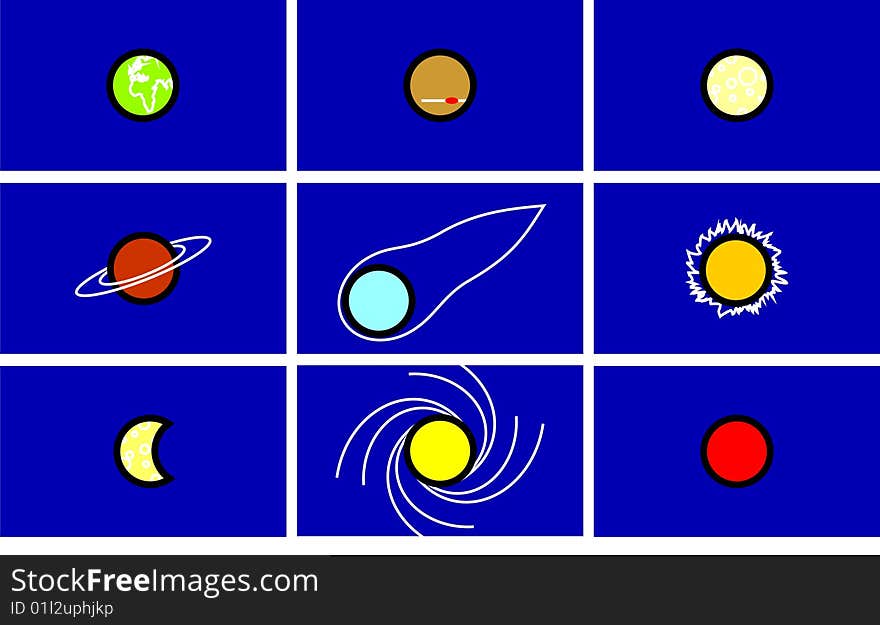 Nine symbols of astronomical objects. Nine symbols of astronomical objects