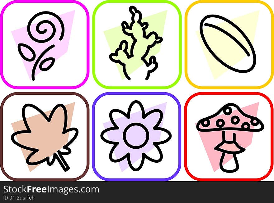 Set of 6 icons with biological items. Set of 6 icons with biological items