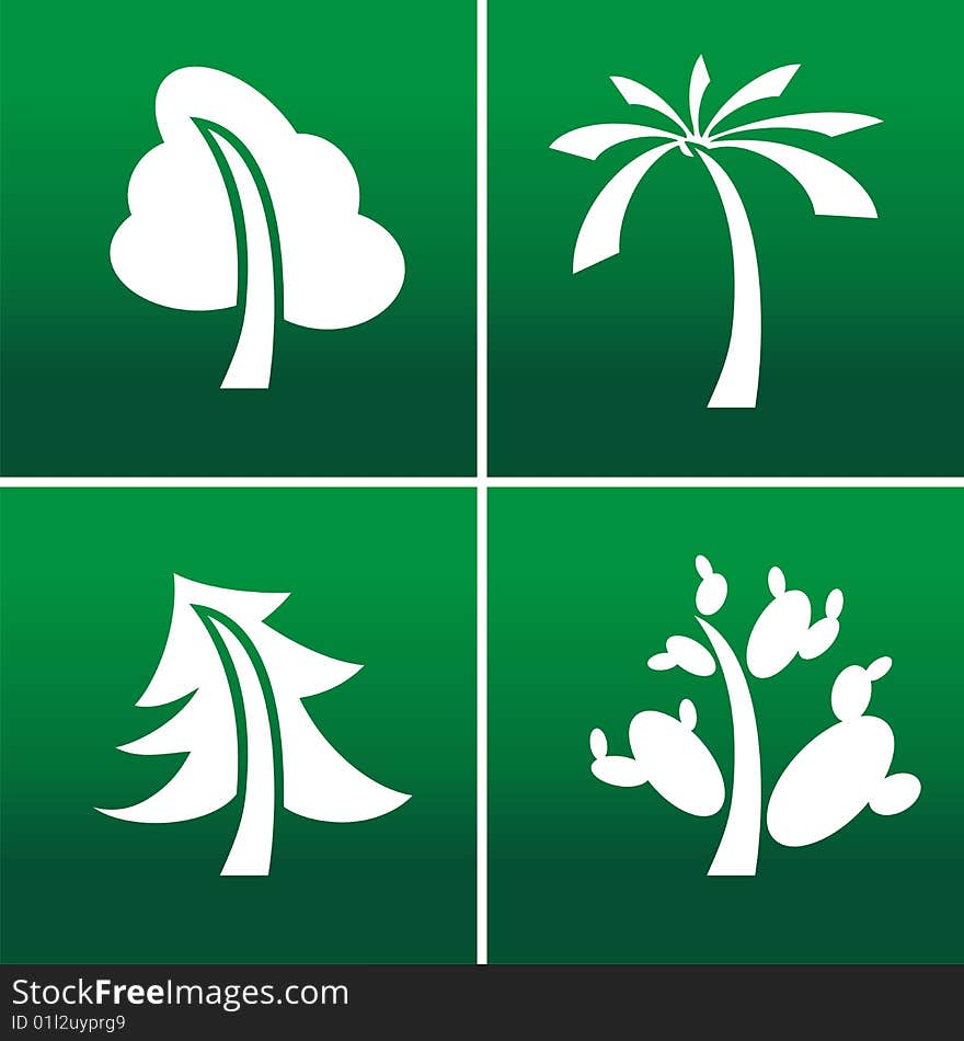 Four silhouettes of various plants. Four silhouettes of various plants