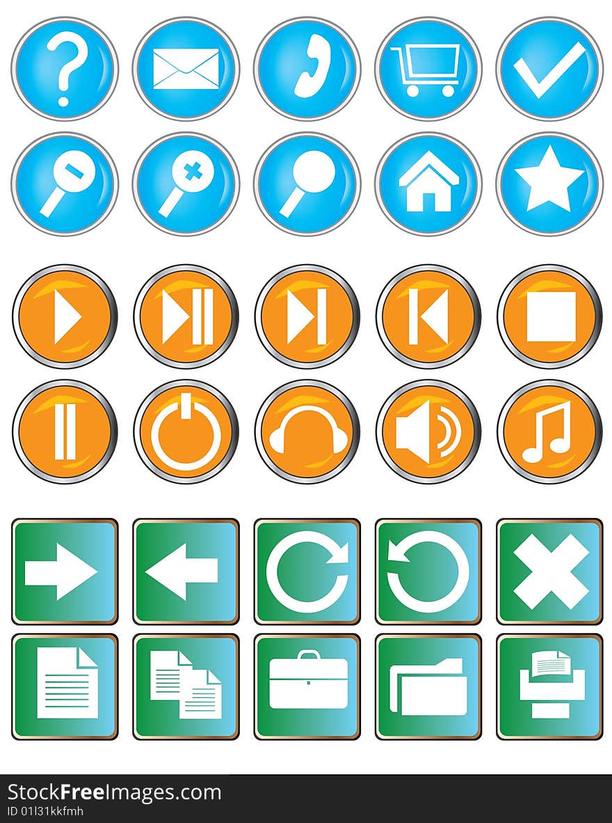 A set of buttons with symbols