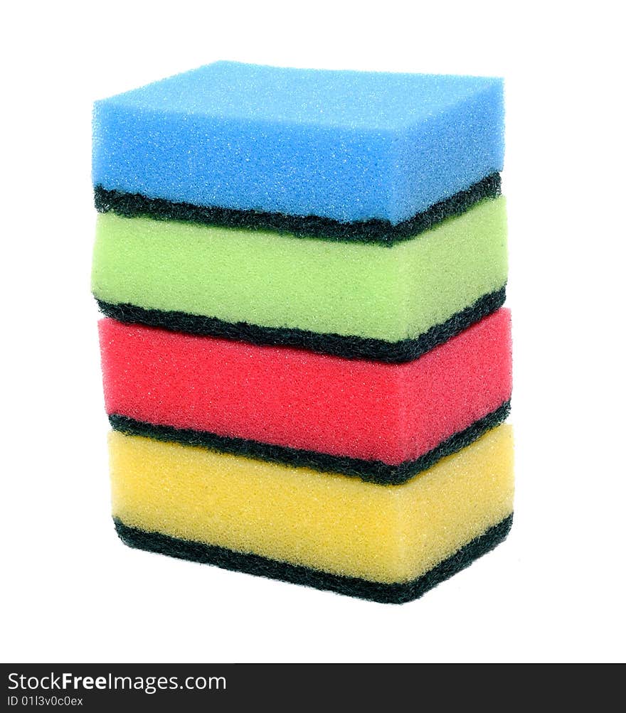 Four multi-coloured kitchen sponges for ware washing