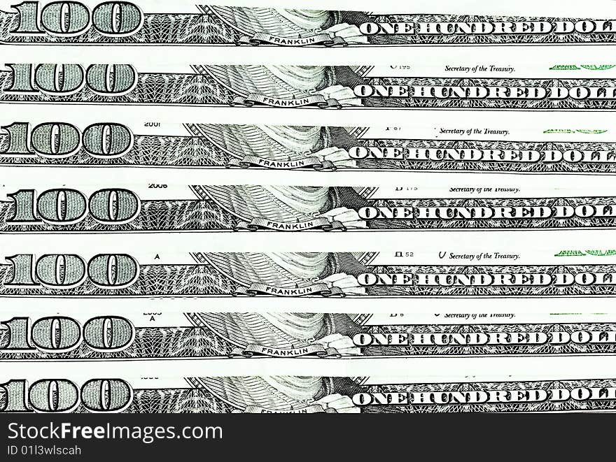 One Hundred Dollar Bills. Close-up shot