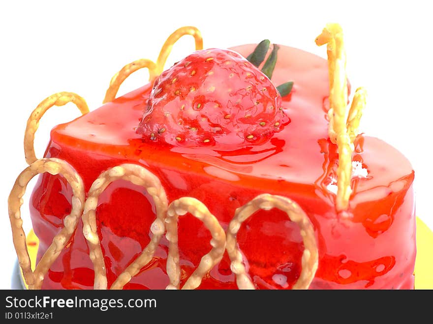 Close-up of cake with strawberry topping. Close-up of cake with strawberry topping