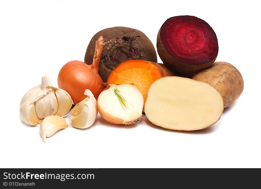 Much fresh vegetables isolated on white background