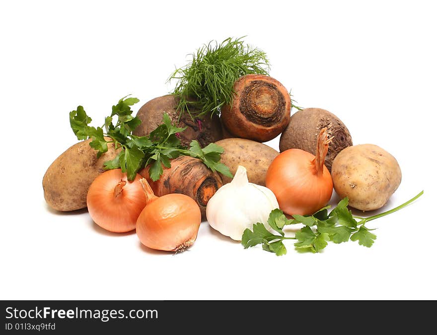 Much fresh vegetables isolated on white background