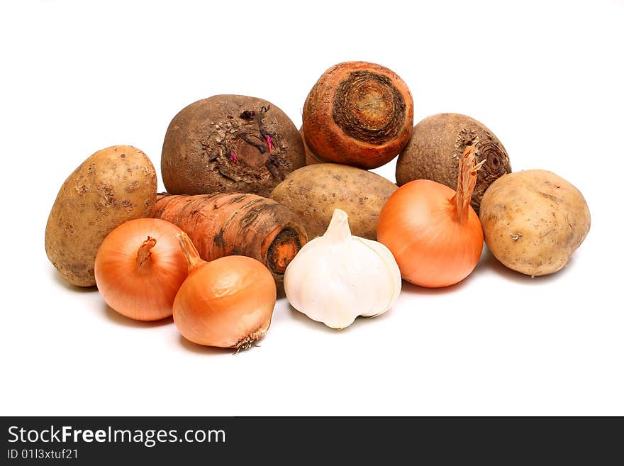 Much fresh vegetables isolated on white background